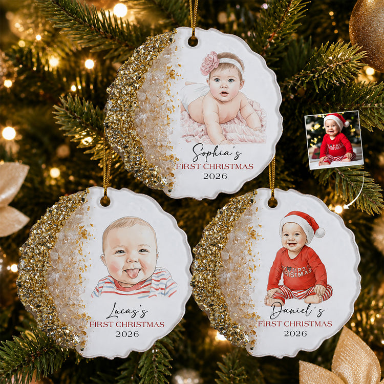 Baby-First-Christmas-Custom-Photo-Watercolor-Style-Milestone-Keepsake-Personalized-Resin-Ornament