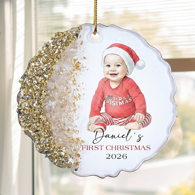 Baby-First-Christmas-Custom-Photo-Watercolor-Style-Milestone-Keepsake-Personalized-Resin-Ornament
