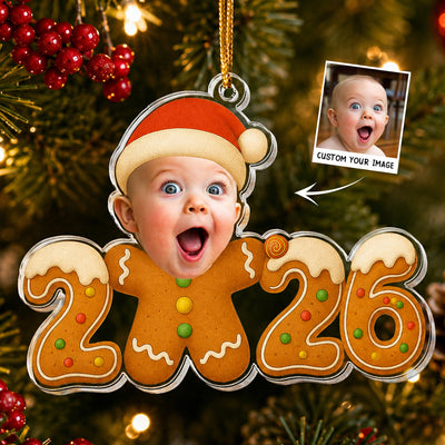 Baby First Christmas Gingerbread Cookie Custom Photo - Personalized Ornament