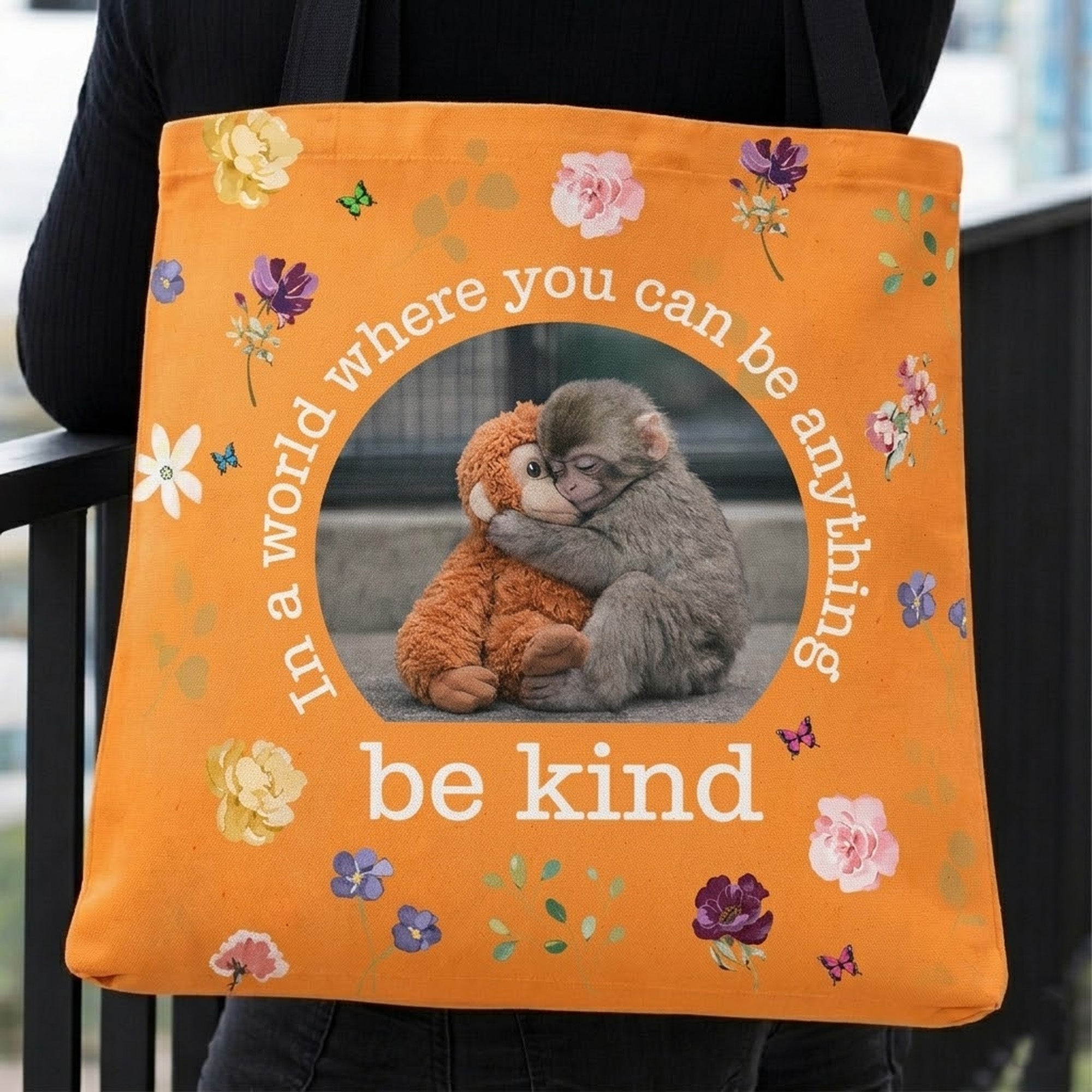 Baby-Punch-Monkey-Be-Kind,-Punch-The-Abandoned-Baby-Monkey-Personalized-Tote-Bag-2