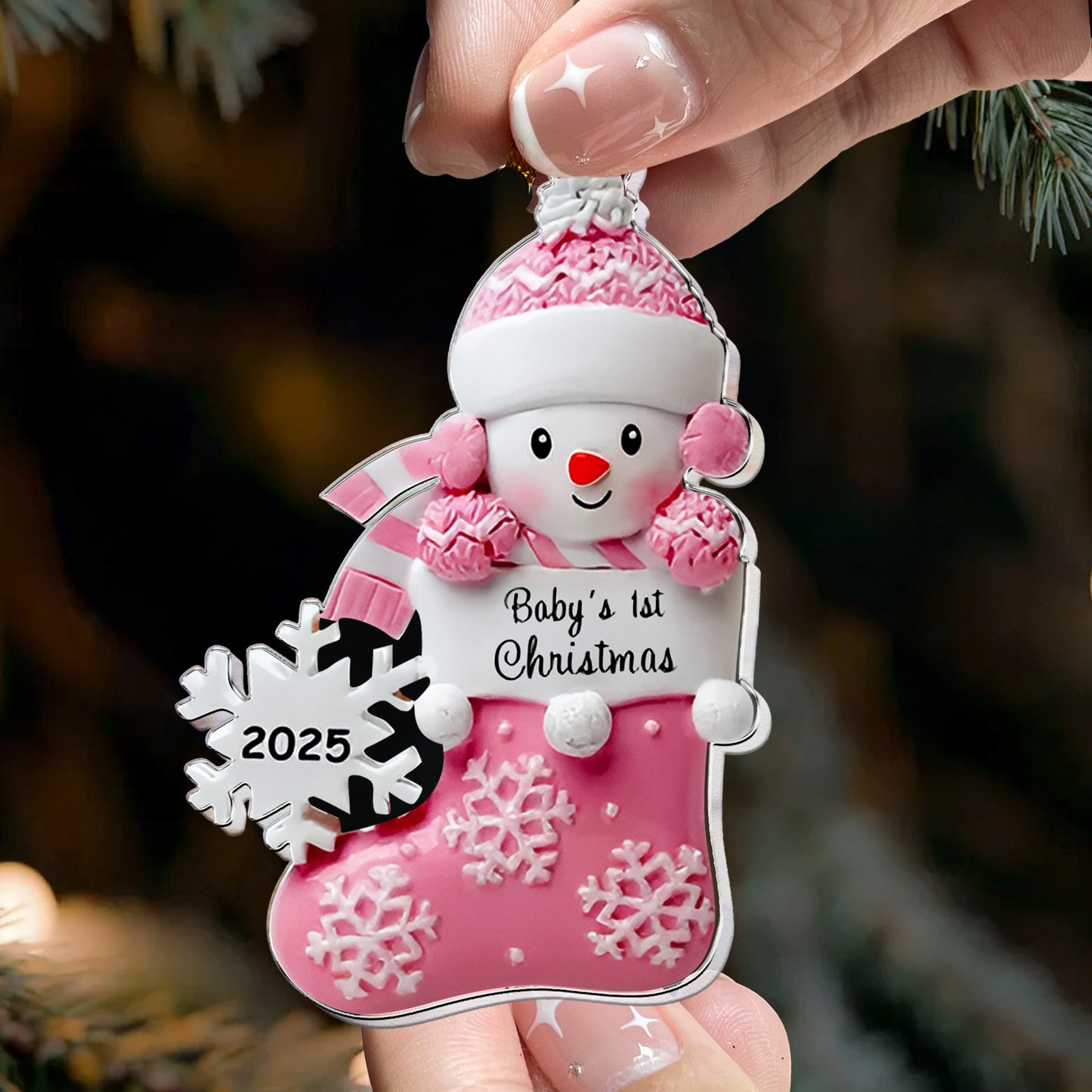 Baby's First Christmas Cute Baby Peeking 2D Flat - Acrylic Ornament