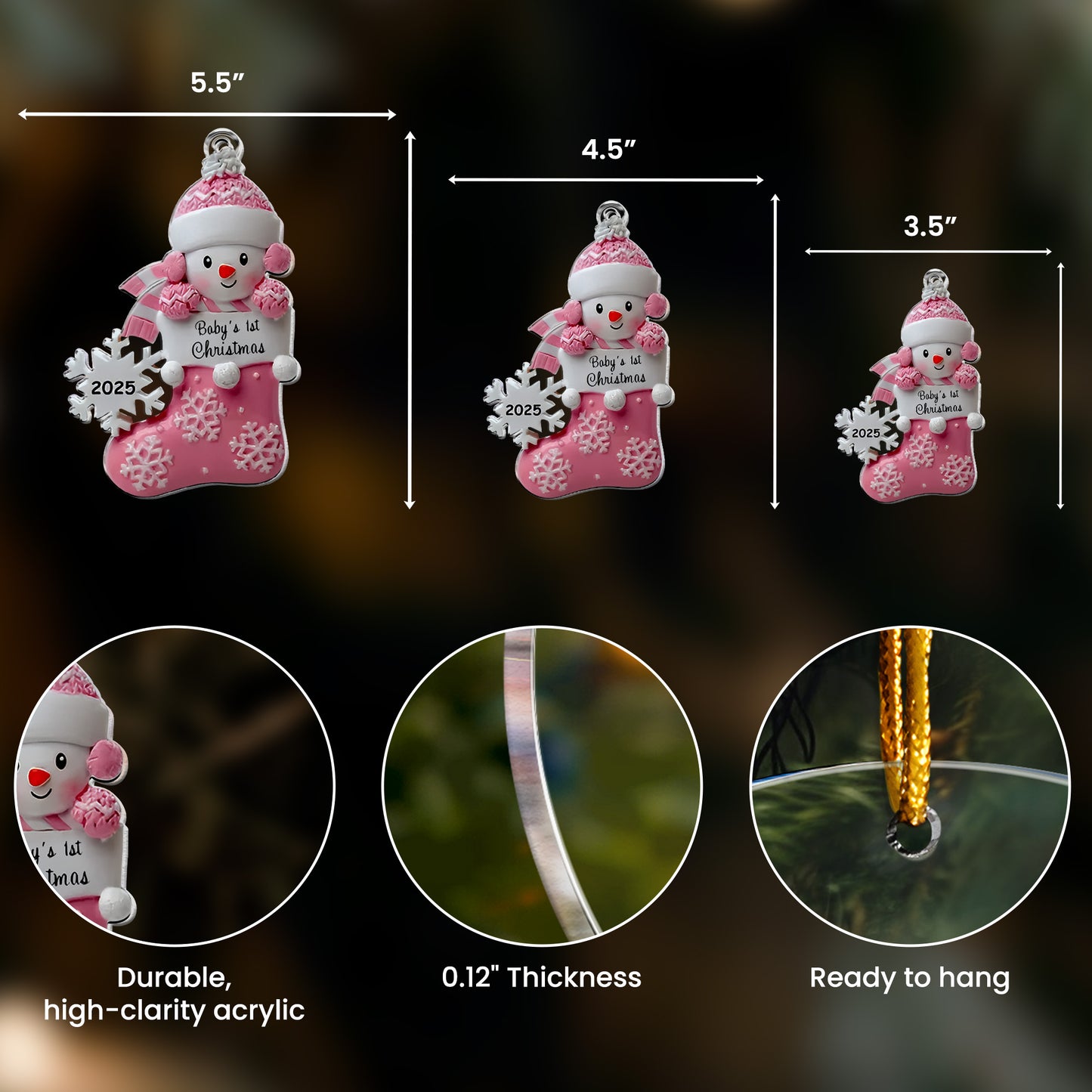 Baby's First Christmas Cute Baby Peeking 2D Flat - Acrylic Ornament