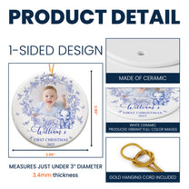 Baby's First Christmas For Baby Girl, Baby Boy Toile De Jouy - Personalized Ceramic Photo Ornament
