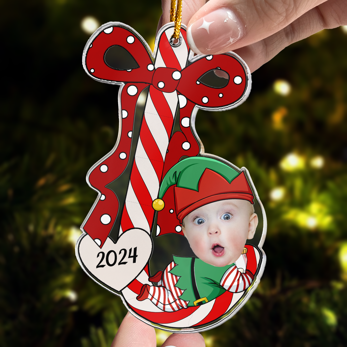 Baby’s First Christmas Ornaments Lovely Candy - Personalized Acrylic Photo Ornament