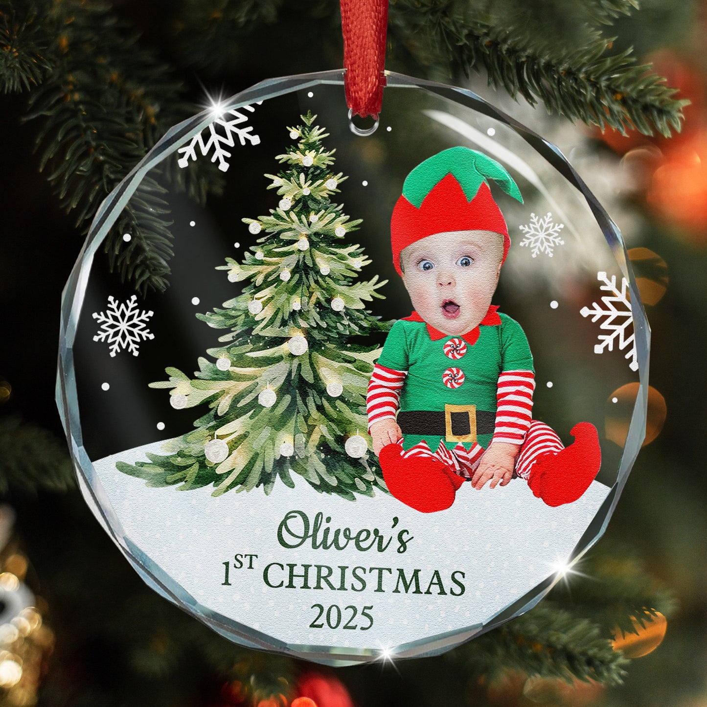 Baby's First Christmas - Personalized Glass Photo Ornament