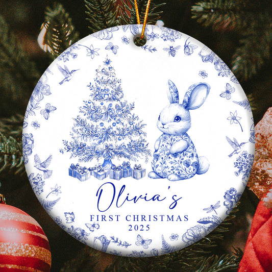 Baby's First Christmas Toile De Jouy - Personalized Ceramic Ornament