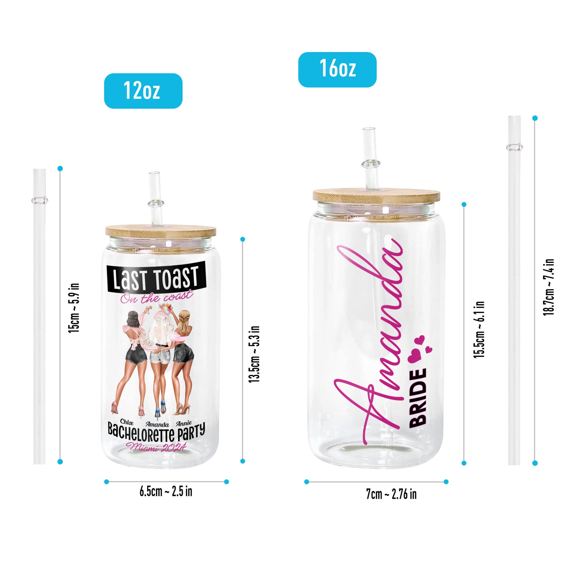 Bachelorette Party Gift Last Toast On The Coast - Personalized Clear Glass Cup