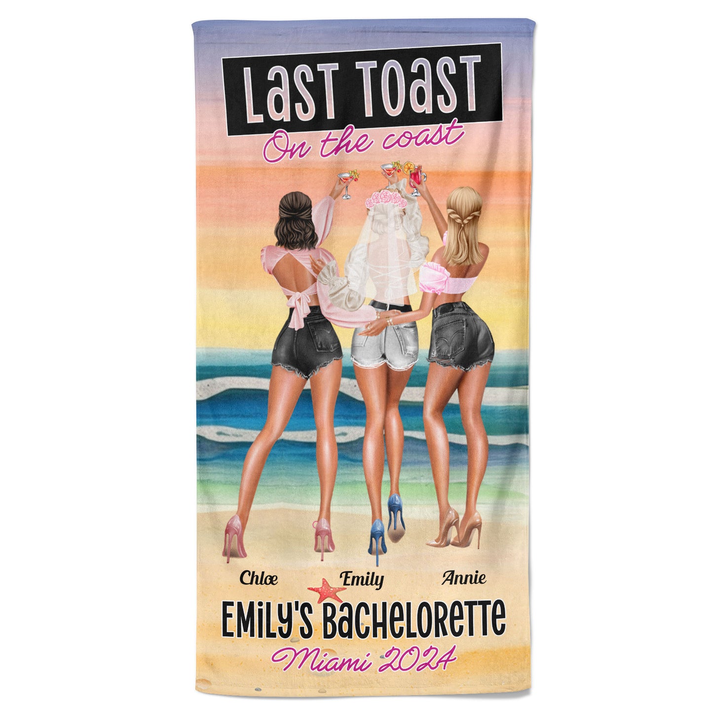 Bachelorette Party Towel Last Toast On The Coast - Personalized Beach Towel