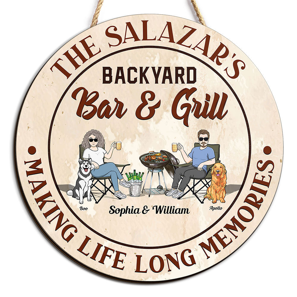 Backyard Bar & Grill - Personalized Round Wood Sign