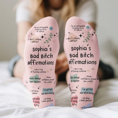 Bad B*tch Affirmations - For Coworkers, Friends, Self Gift - Personalized Socks