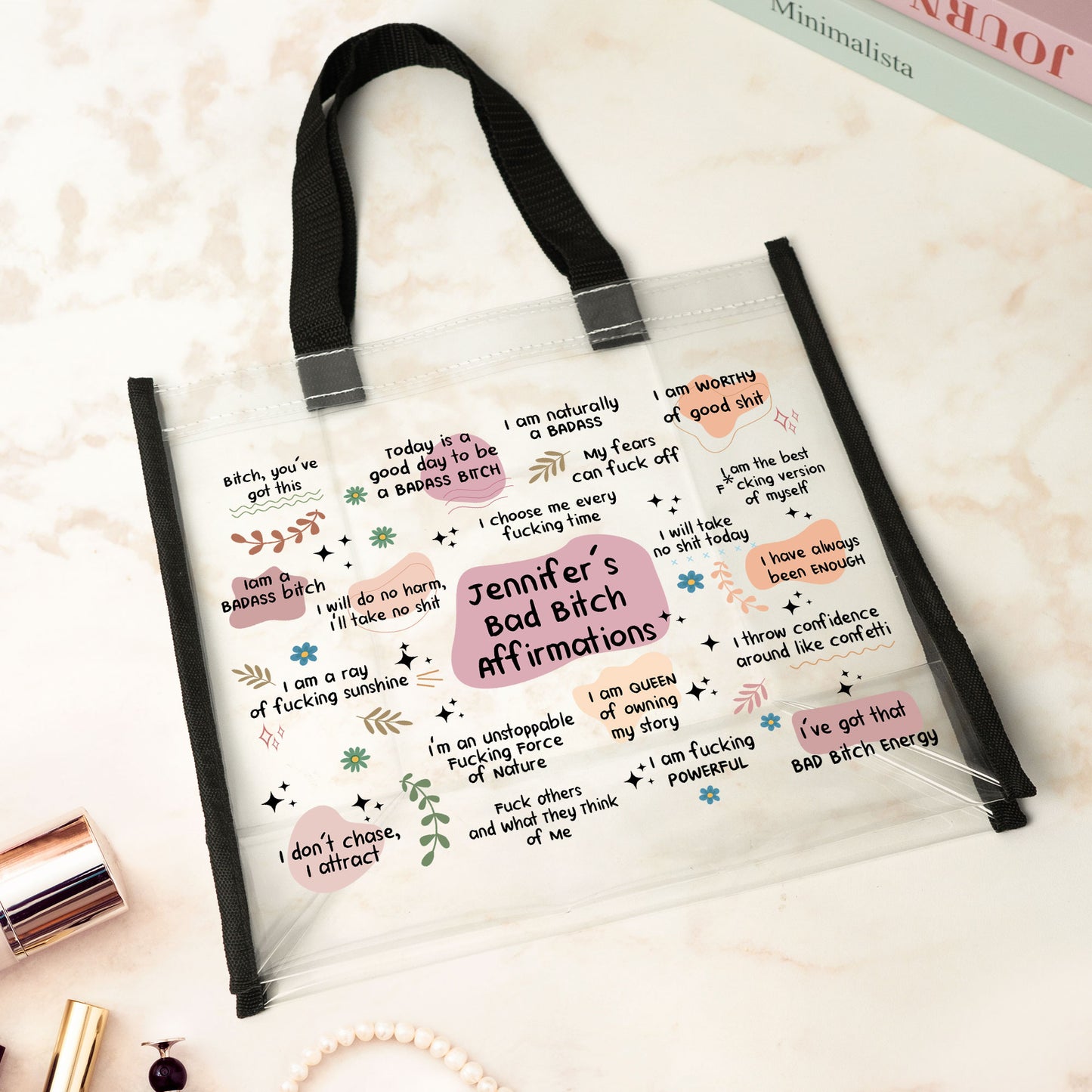 Bad B*tch Affirmations - Funny Gifts For Coworkers, Friends - Custom Clear Tote Bag