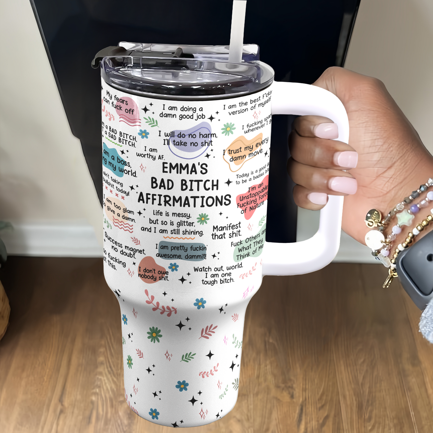 Bad B*Tch Affirmations - Funny Gifts For Coworkers, Friends - Personalized 40oz Tumbler With Straw