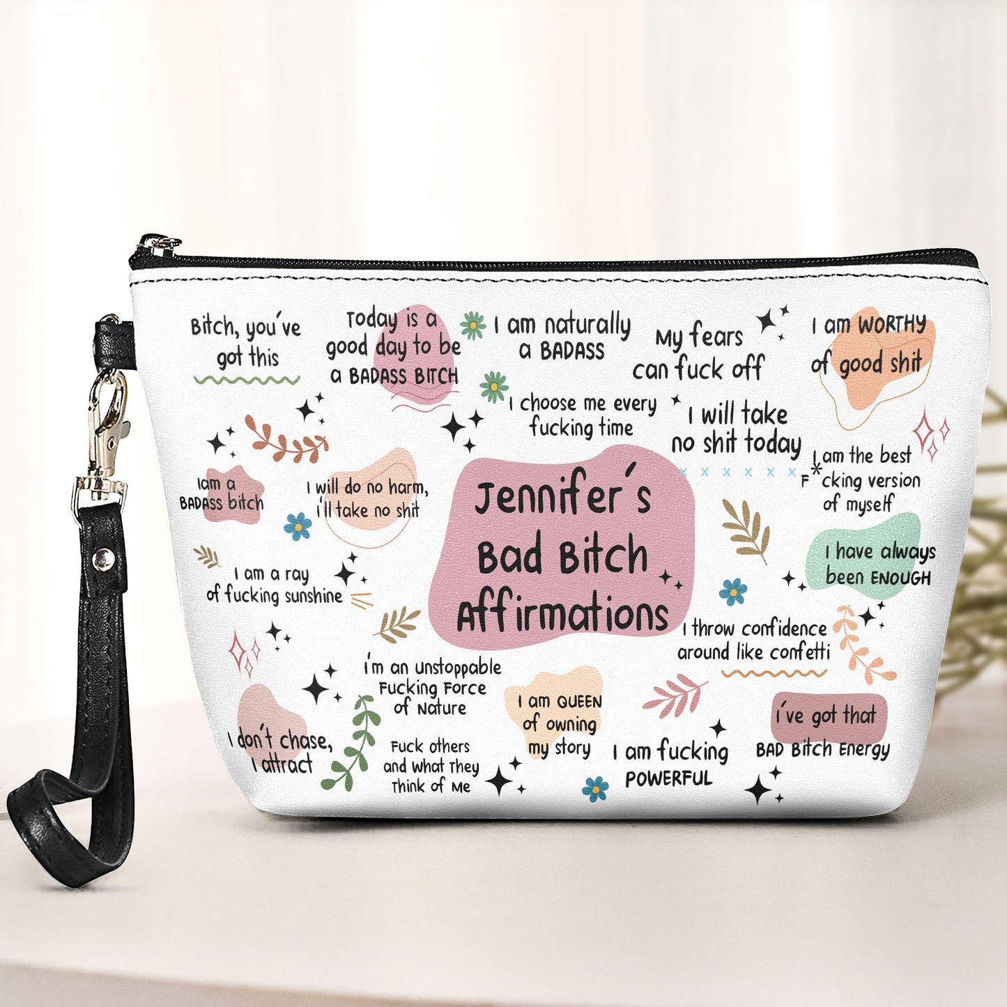 Bad B*Tch Affirmations - Funny Gifts For Coworkers, Friends, Self Gift - Personalized Cosmetic Bag