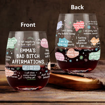 Bad B*Tch Affirmations - Funny Gifts For Coworkers, Friends, Self Gift - Personalized Stemless Wine Glass