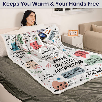Bad B!tch Affirmations - Personalized Wearable Blanket With Sleeves