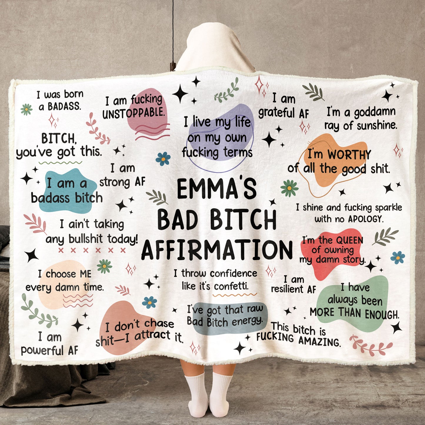 Bad B*tch Affirmations Blanket - Personalized Wearable Blanket Hoodie