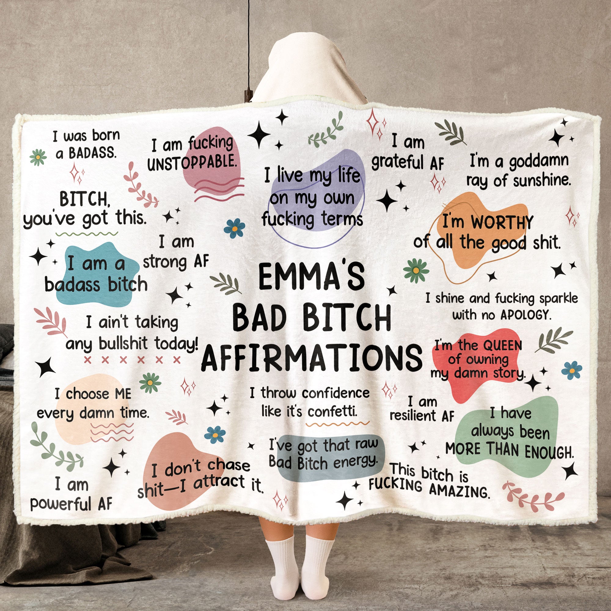 Bad B*tch Affirmations Blanket - Personalized Wearable Blanket Hoodie