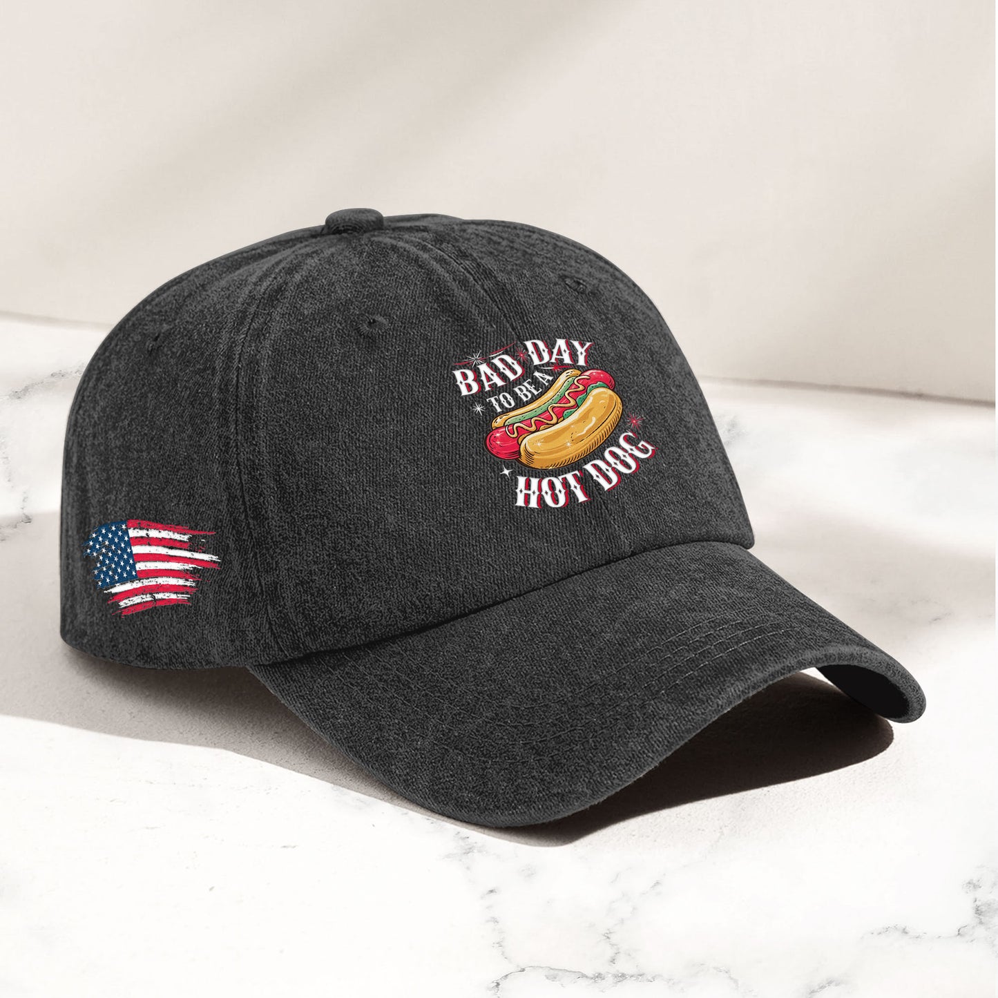Bad Day To Be A Hot Dog - Personalized Distressed Denim Cap