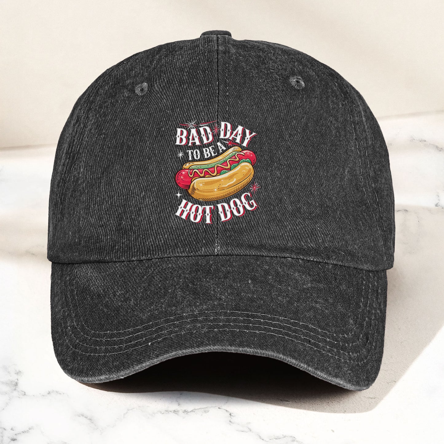 Bad Day To Be A Hot Dog - Personalized Distressed Denim Cap