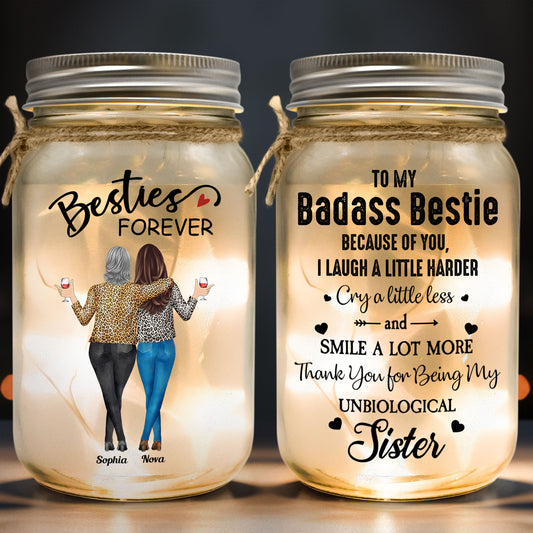 Badass Besties Because Of You I Laugh A Little Harder - Personalized Mason Jar Light