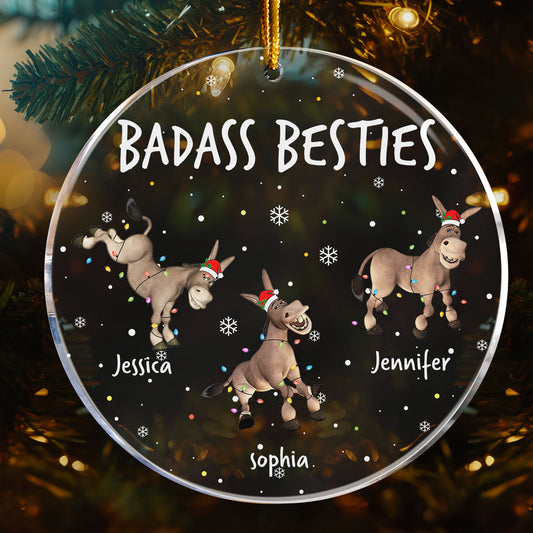 Badass Besties - Funny Gifts For Friends - Custom Names - Personalized Acrylic Ornament