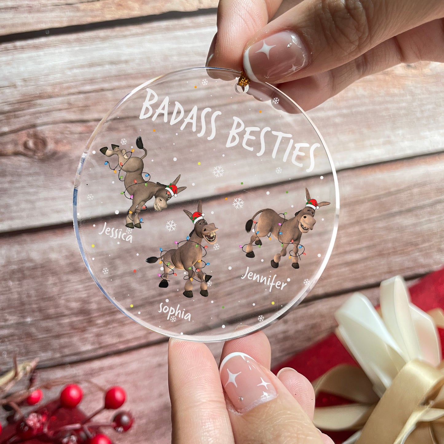 Badass Besties - Funny Gifts For Friends - Custom Names - Personalized Acrylic Ornament