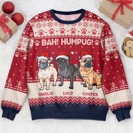 Bah Hum Pug Dog Lovers - Personalized Ugly Sweater