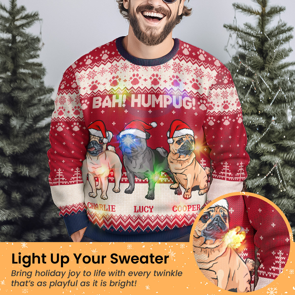 Bah Hum Pug Dog Lovers - Personalized Ugly Sweater