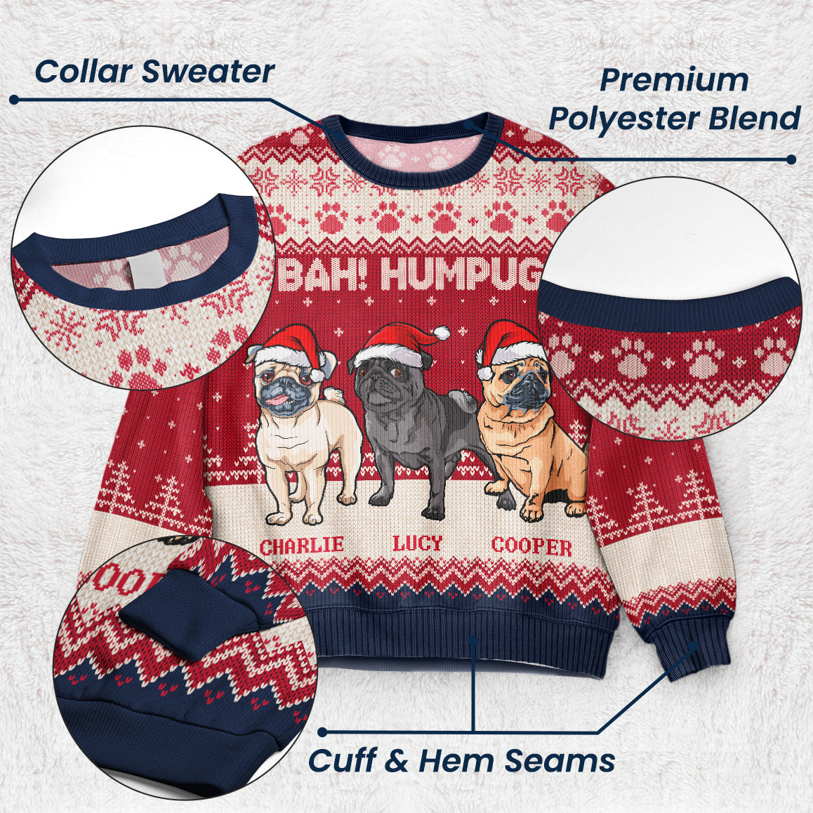 Bah Hum Pug Dog Lovers - Personalized Ugly Sweater