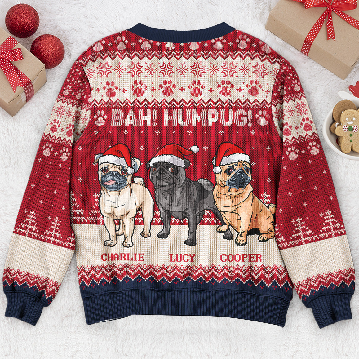 Bah Hum Pug Dog Lovers - Personalized Ugly Sweater