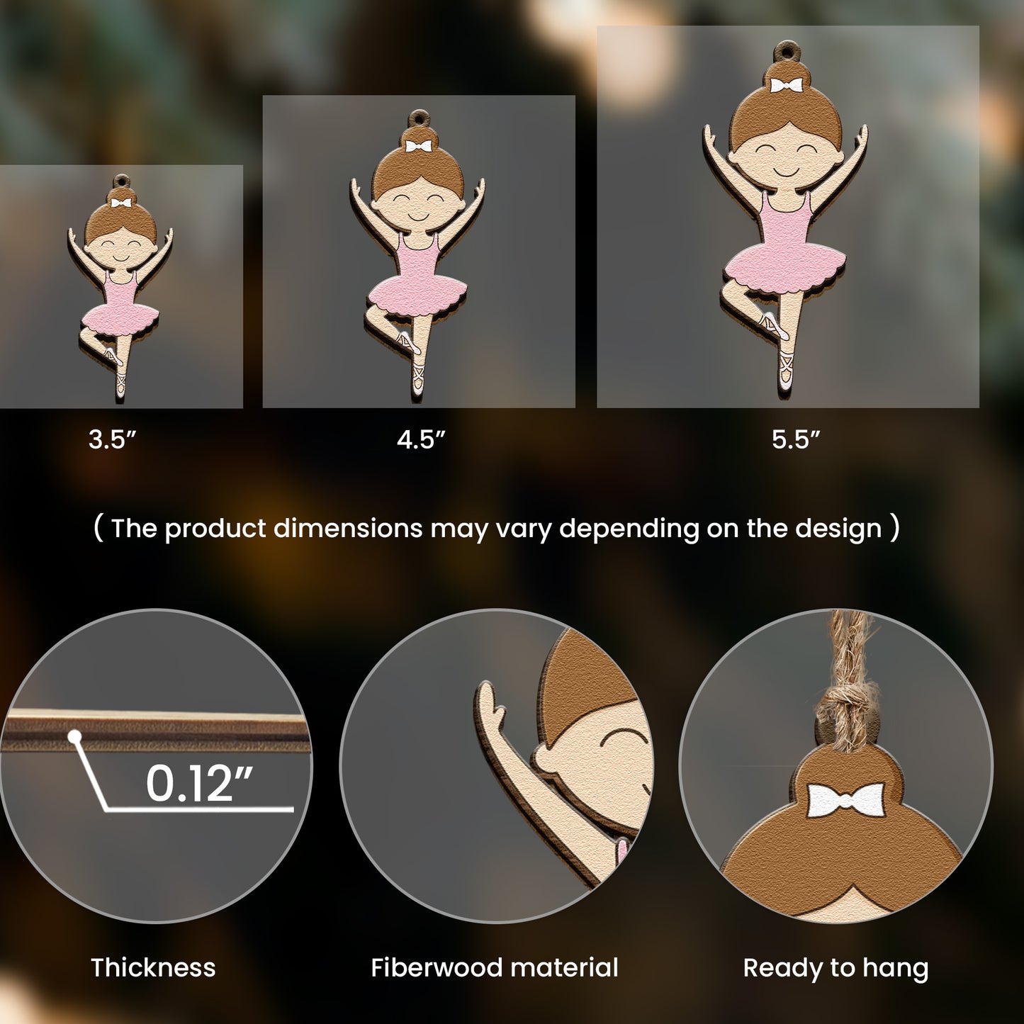 Ballerina Ornament For Girls 2D Flat - Wooden Ornament