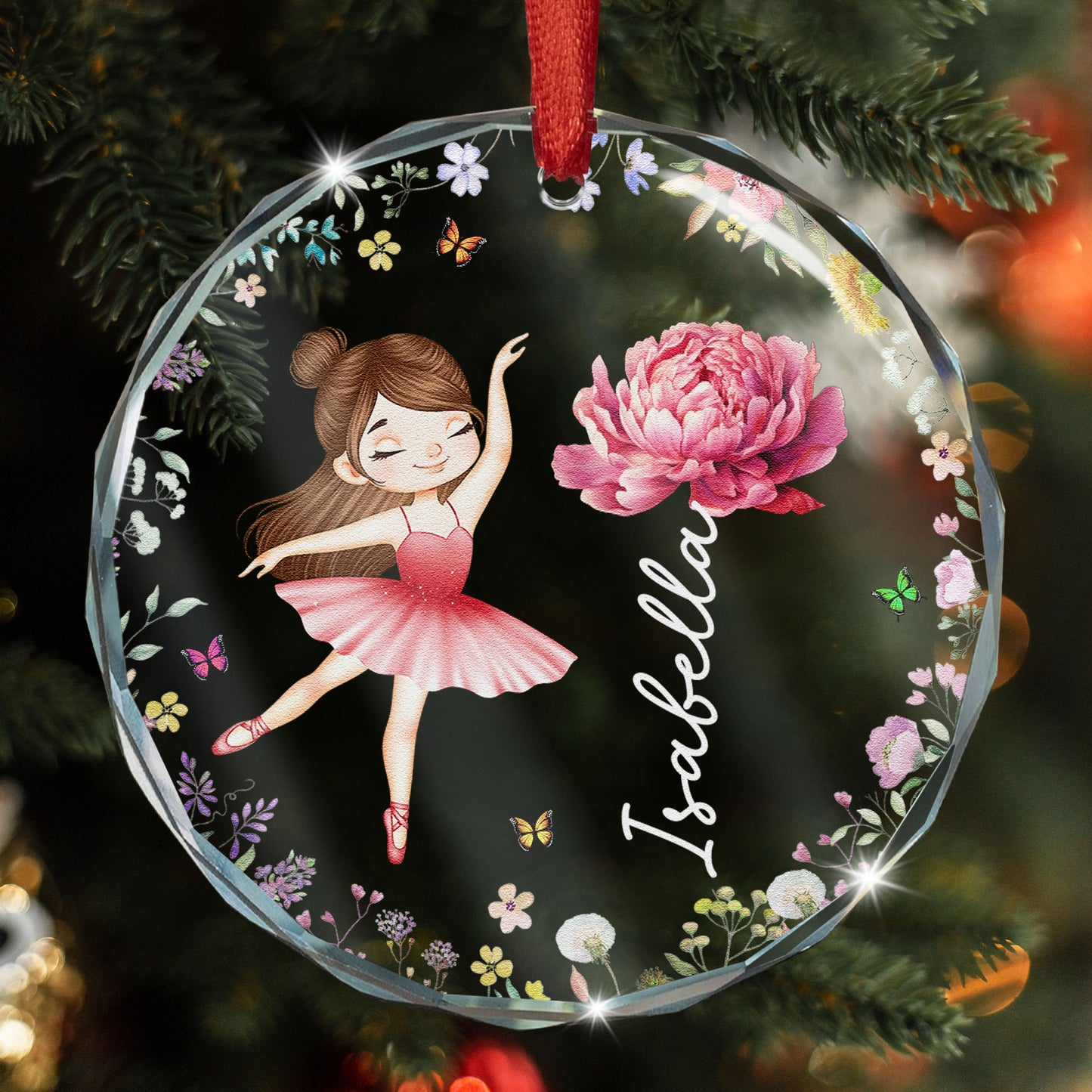 Ballerina, Ballet Girl Birth Flower - Personalized Glass Ornament
