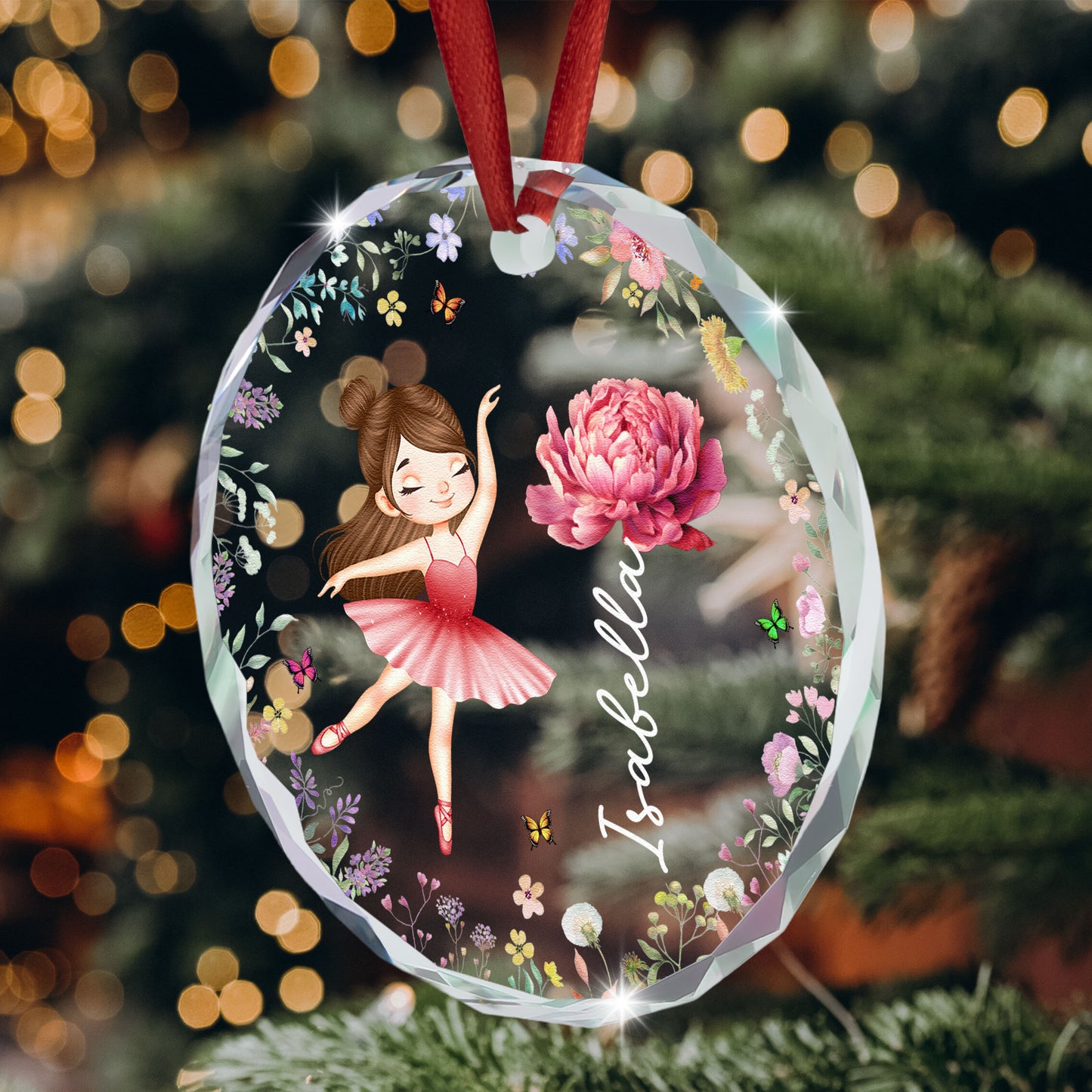 Ballerina, Ballet Girl Birth Flower - Personalized Glass Ornament