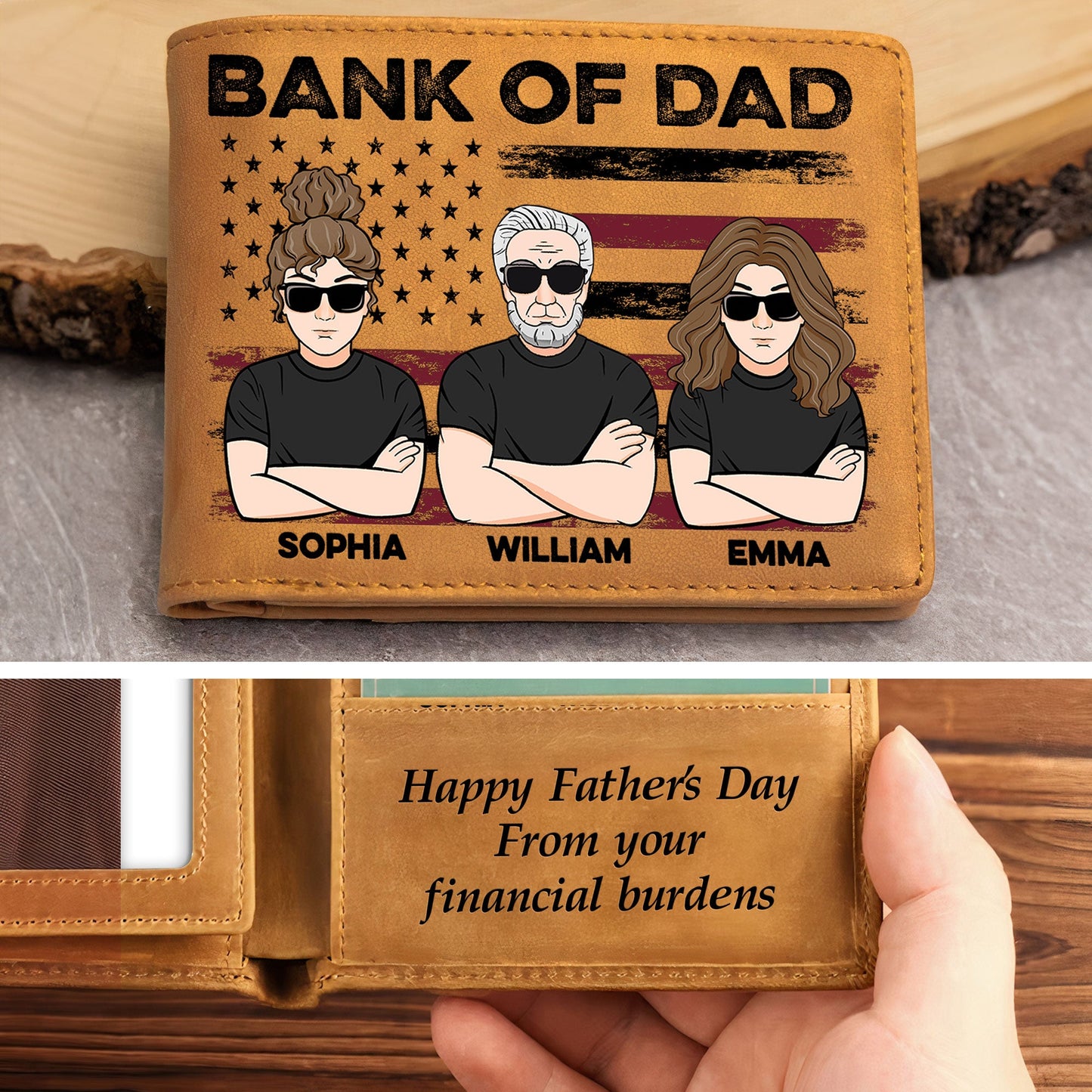 Bank Of Dad - Personalized Leather Wallet