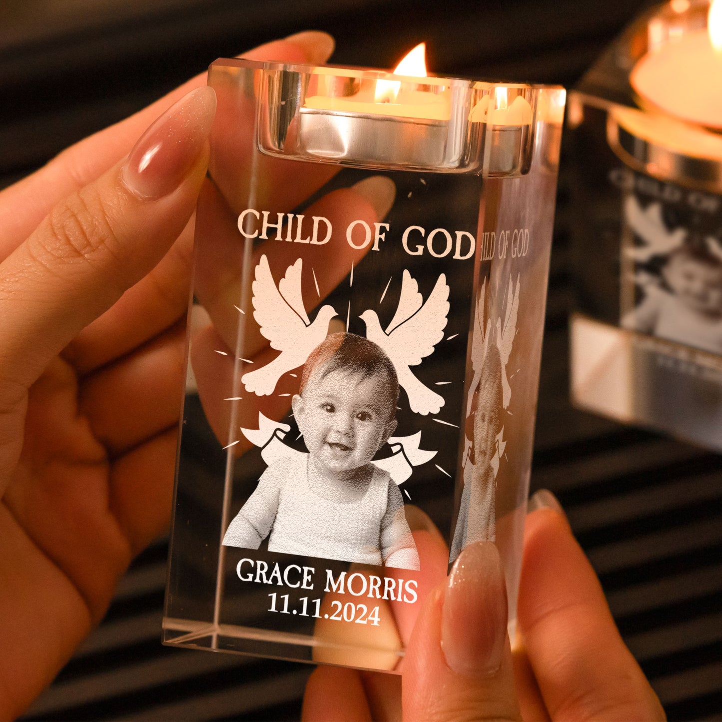 Baptized - Personalized Photo Crystal Candle Holder