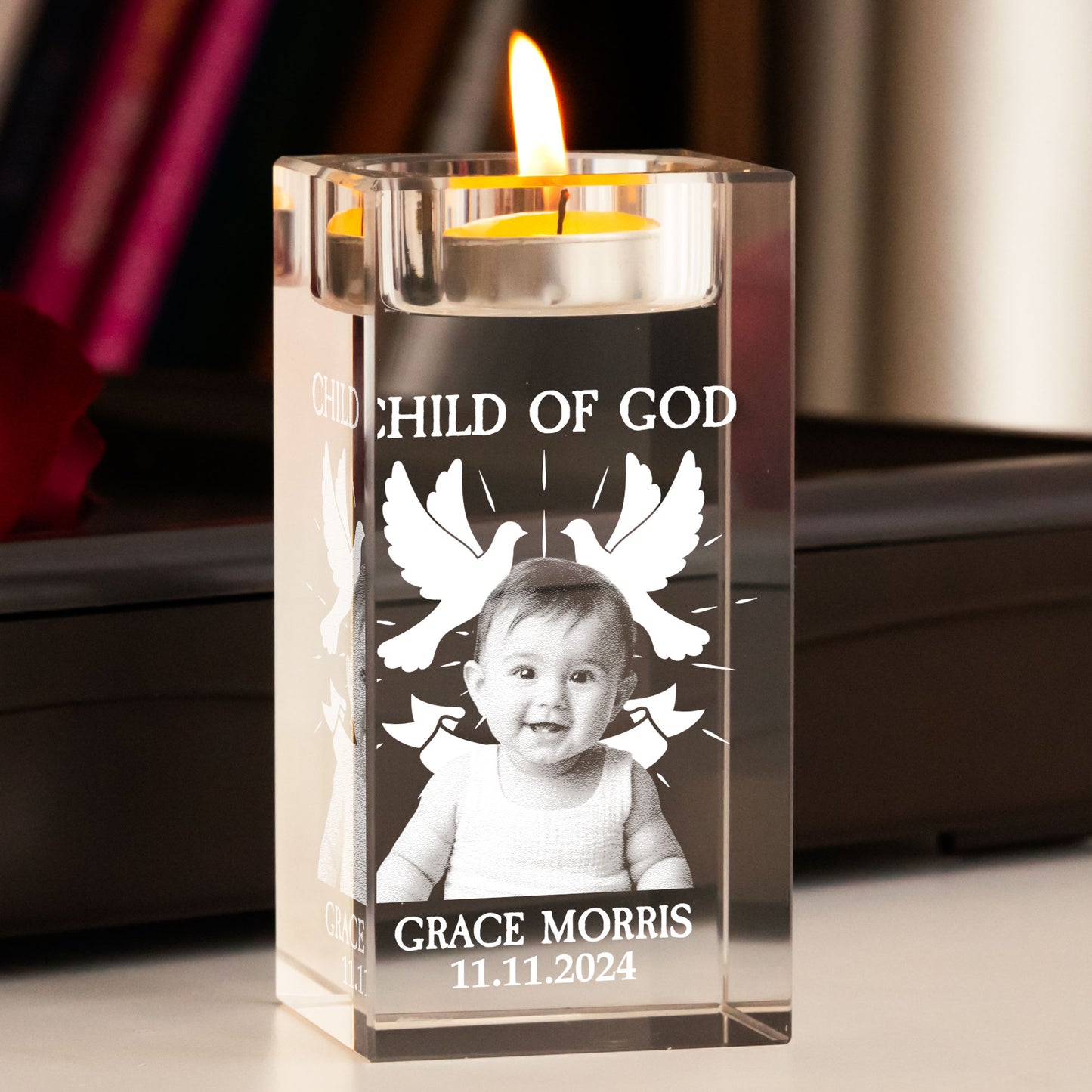 Baptized - Personalized Photo Crystal Candle Holder