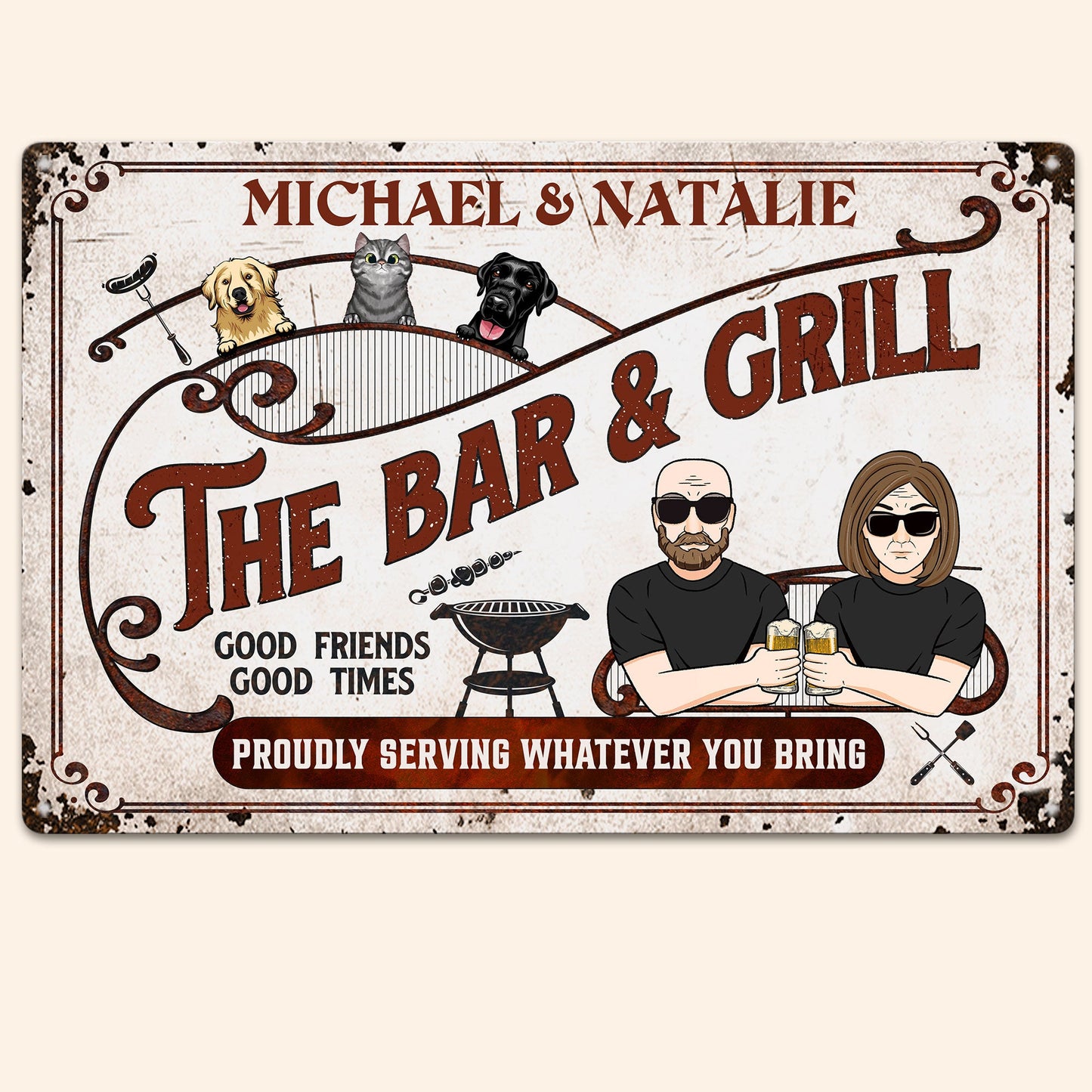 Bar & Grill Proudly Serving - Personalized Metal Sign