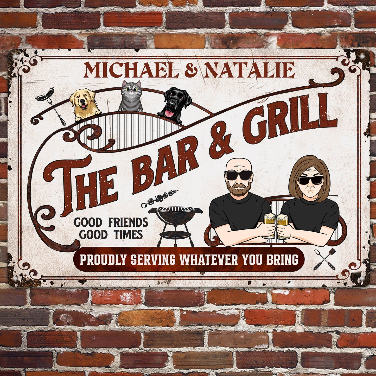 Bar & Grill Proudly Serving - Personalized Metal Sign