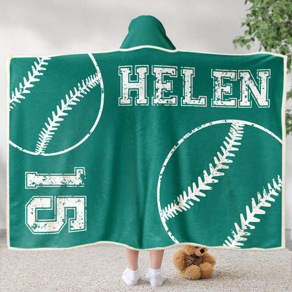 Baseball Custom Name Number - Personalized Wearable Blanket Hoodie