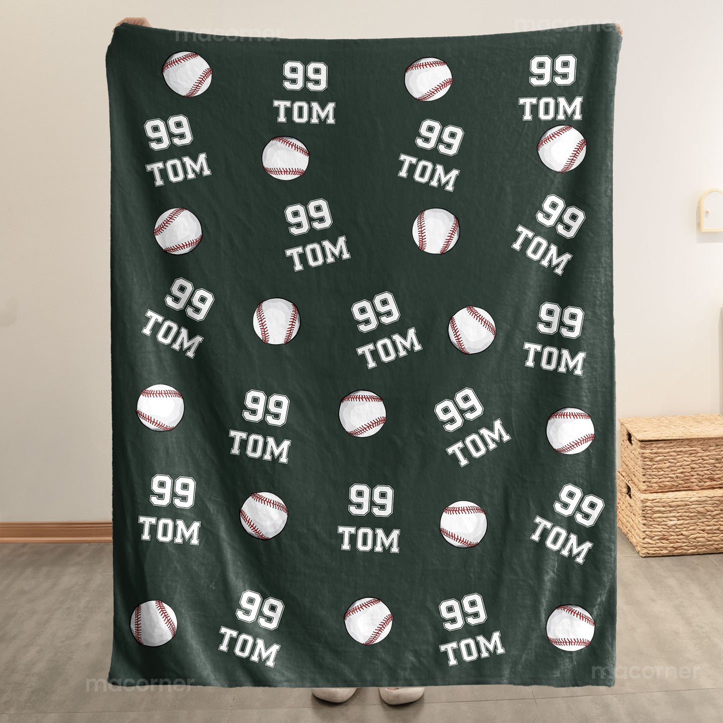 Baseball Custom Name, Number - Personalized Blanket