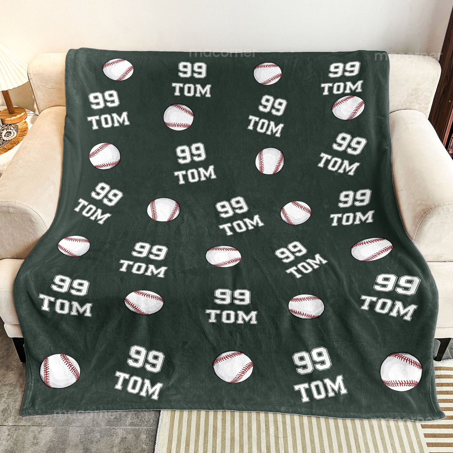 Baseball Custom Name, Number - Personalized Blanket