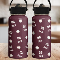 Baseball Custom Name, Number - Personalized Stainless Steel Water Bottle