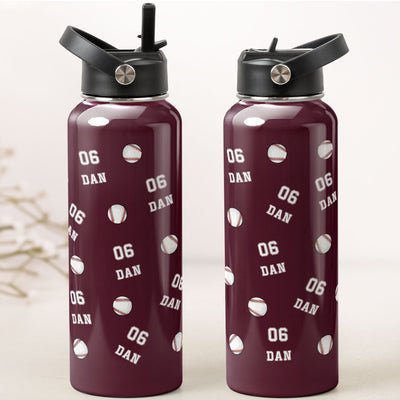 Baseball Custom Name, Number - Personalized Stainless Steel Water Bottle