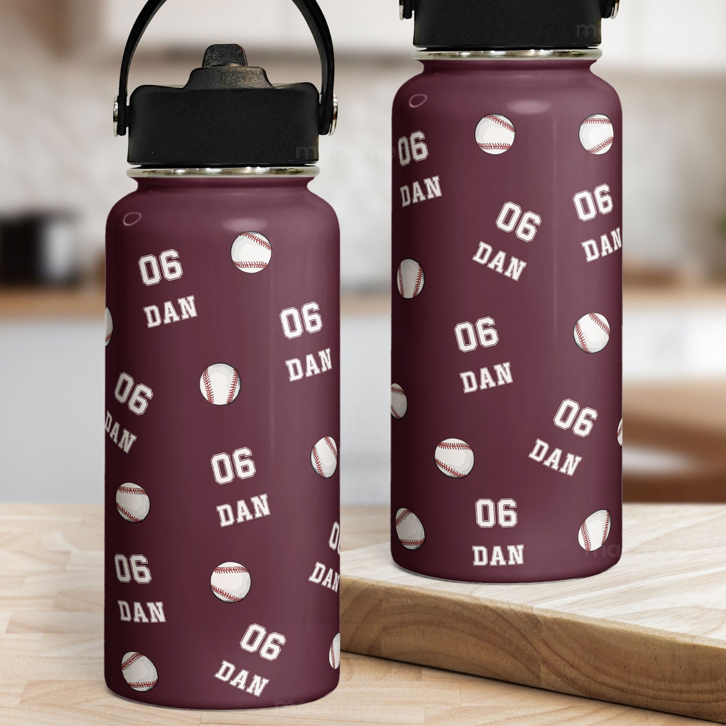 Baseball Custom Name, Number - Personalized Stainless Steel Water Bottle