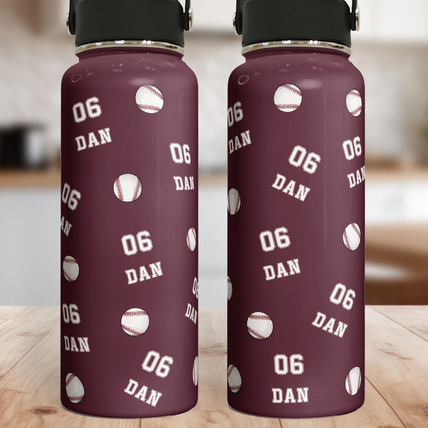 Baseball Custom Name, Number - Personalized Stainless Steel Water Bottle