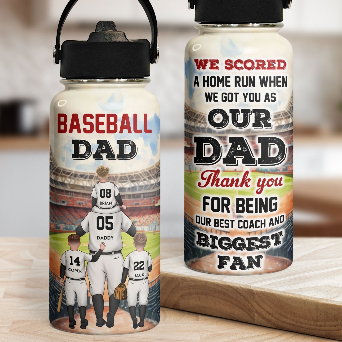 Baseball Dad We Scored A Home Run - Personalized Stainless Steel Water Bottle