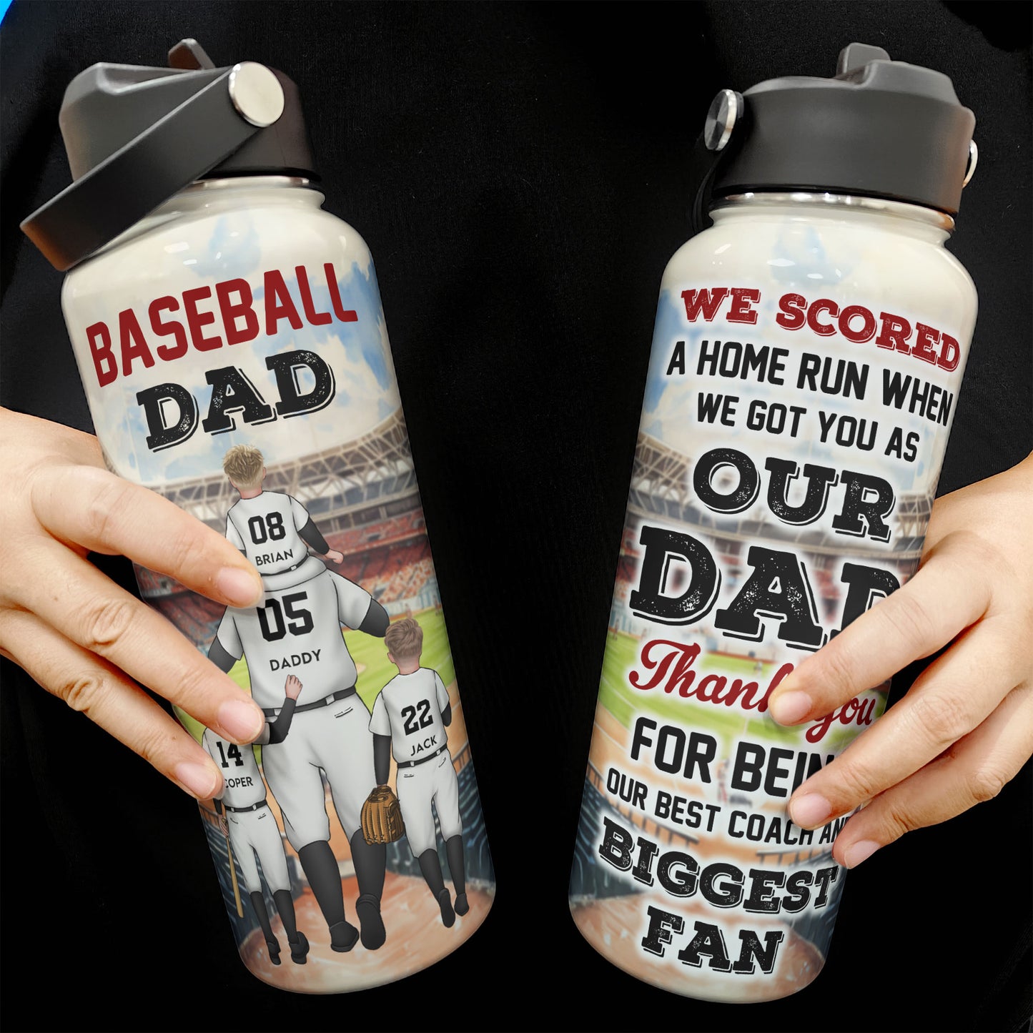 Baseball Dad We Scored A Home Run - Personalized Stainless Steel Water Bottle