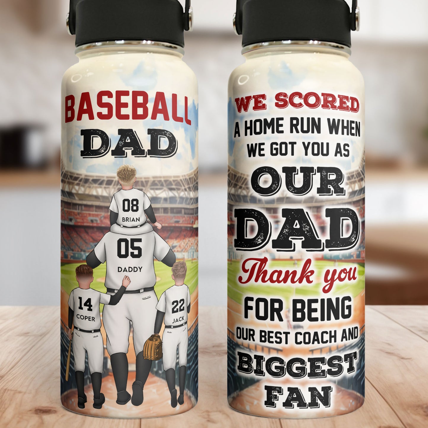 Baseball Dad We Scored A Home Run - Personalized Stainless Steel Water Bottle