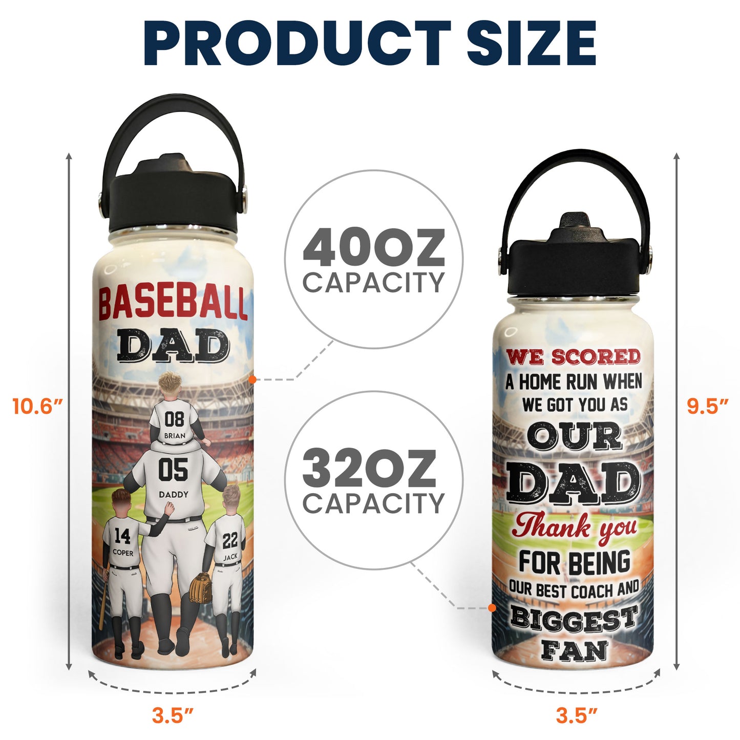 Baseball Dad We Scored A Home Run - Personalized Stainless Steel Water Bottle