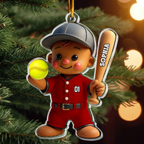 Baseball Gingerbread Christmas Ornament Gift For Kid, Baseball Lover - Personalized Acrylic Ornament